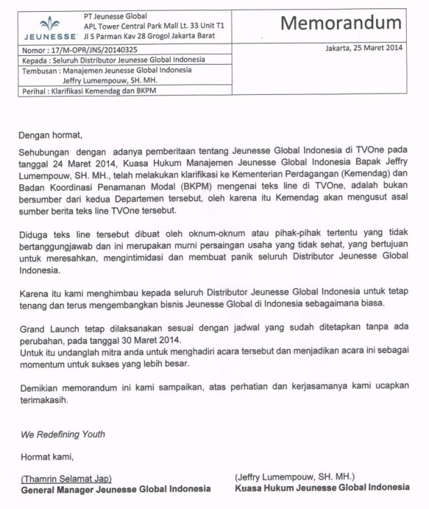 Berita Running Text di TVONE Tentang Jeunesse Indonesia