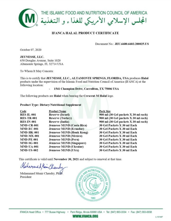 Sertifikat Halal Reserve Jeunesse 2021