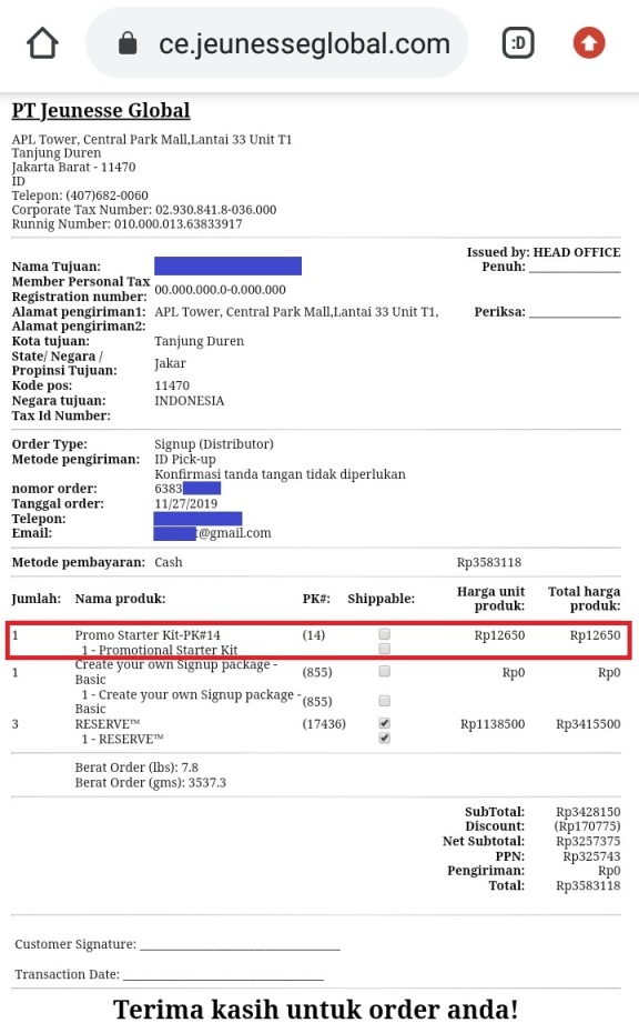Contoh Pembelian Paket Basic Reserve Diskon Starter Kit 1 Dollar