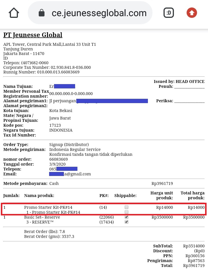 Contoh pembelian paket basic reserve diskon starter kit 1 dollar 2020