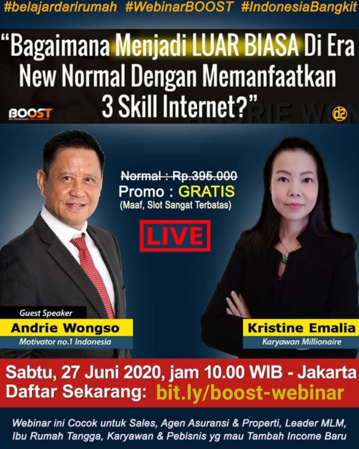 Webinar Gratis Andrie Wongso Bagaimana Hidup Luar Biasa di Kondisi Sulit