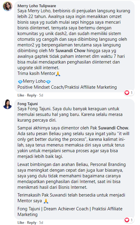 Testimoni Workshop Online Suwandi Chow