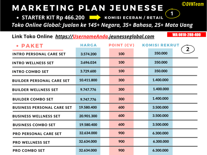 bagan lengkap marketing plan jeunesse indonesia 2023