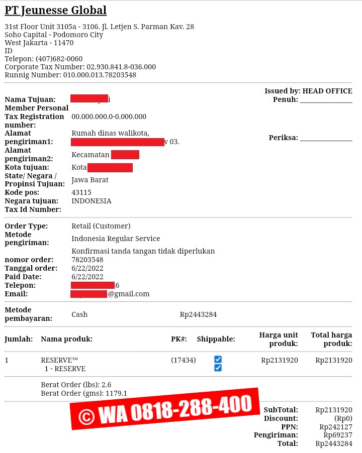 Harga Reserve Jeunesse Retail Resmi 2022